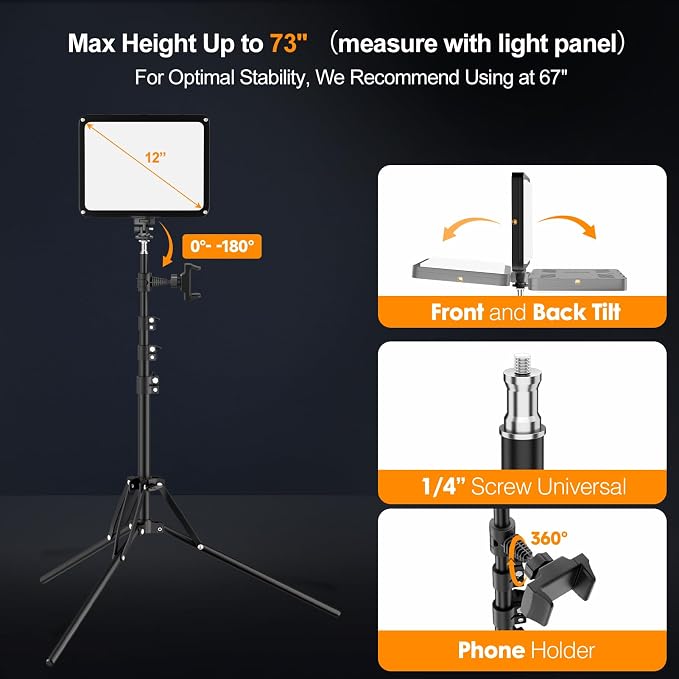 EMART LED Video Light Kit with Phone Holder & Barndoor, 2800-7000K Dimmable