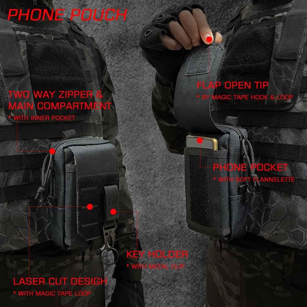 Car Truck Seat Back Organizer Tactical Molle, Upgrade Tactical Vehicle Panel Organizer with 5 Detachable Molle Pouch, Universal Fits for Most of Vehicle (Black)