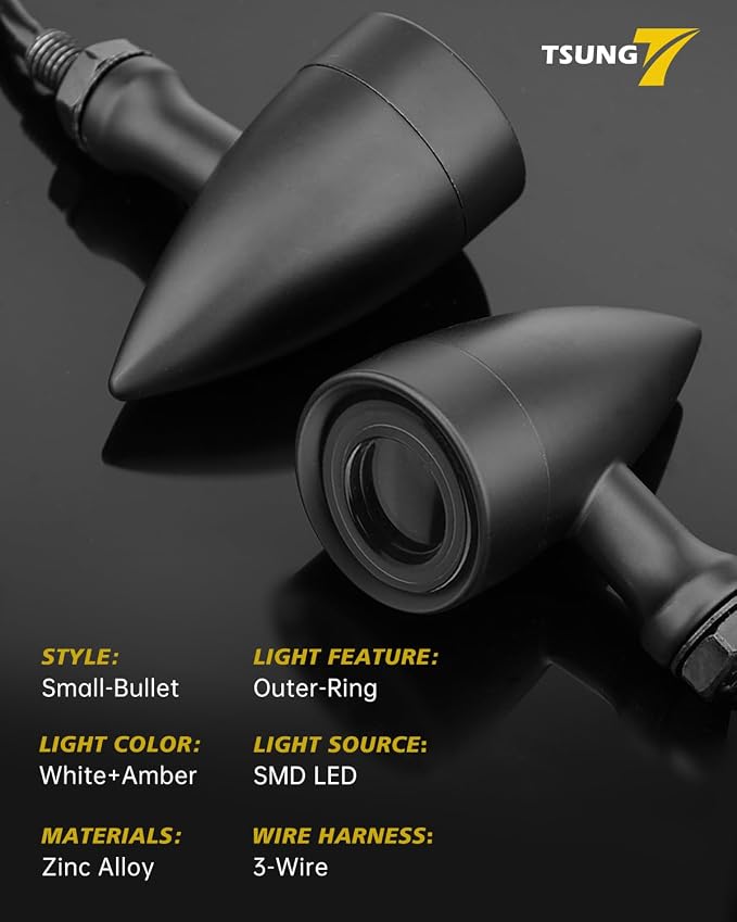 TSUNG Universal Motorcycle LED Turn Signals Lights Small Bullet Front Rear