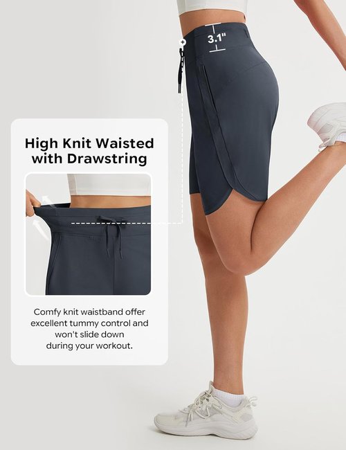 Baleaf Women's Athletic Bermuda Shorts - Quick Dry, High Waisted, Knee Length with Pockets, UPF 50+