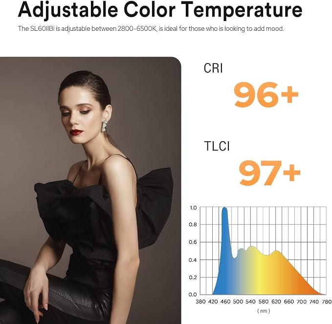 Godox SL60IIBi Bi-Color LED Video Light, 75W 25100Lux@1M CRI 96+ 11 FX Effects