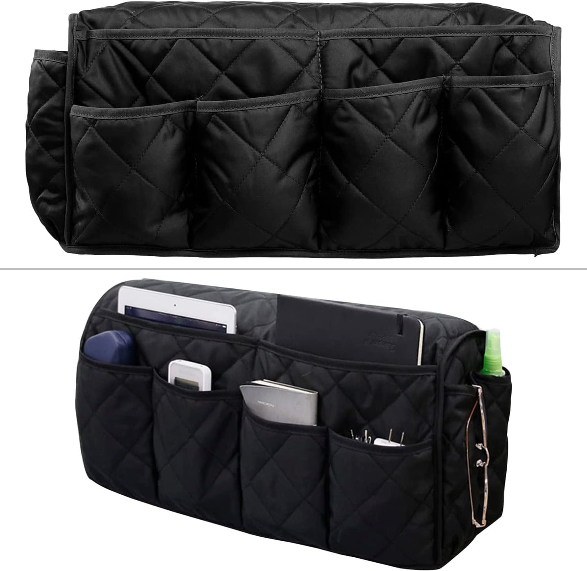 Black Sofa Armrest Organizer with 14 Pockets for Recliners Armrest Covers for Remote Control Holder for Couch Organizer Armchair Cover with Pockets for Phone Ipad Keys Magazine Storage