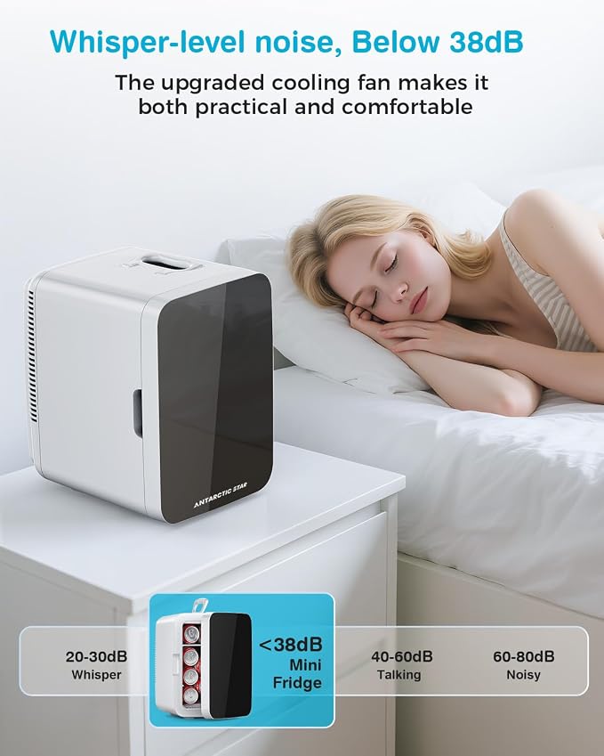 Antarctic Star Compact Mini Fridge, 10L Portable Small Refrigerator, 2.6 Gal Desktop Fridge with AC/DC Adapters, Small Cosmetics Cooler for Beverage, Food, Makeup, Bedroom, Office, Dorm, White