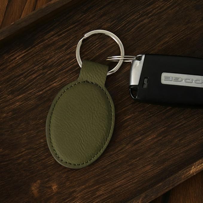 LaserGram Oval Keychain, Palm Trees, Personalized Engraving Included (Camo Green)
