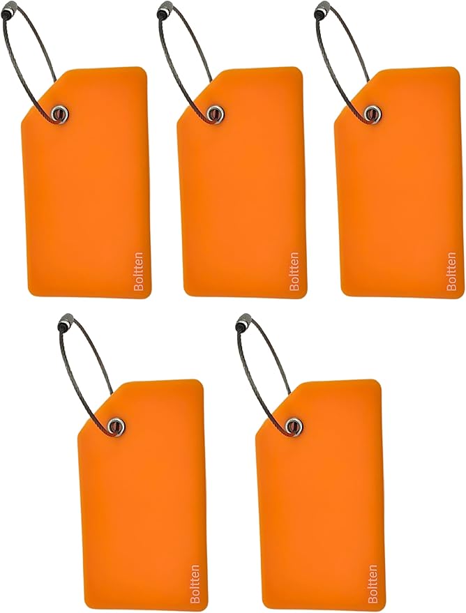 5 Pack Silicone Luggage Tag with Stainless Loop and Name Id Card, Perfect for Suitcases, Handbags and Luggage