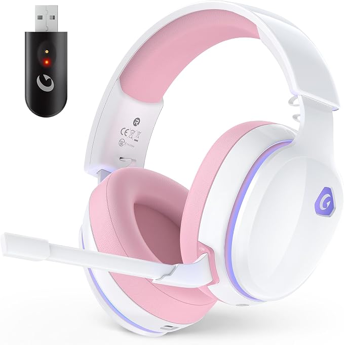 AOC 2.4GHz Wireless Gaming Headset for PS5, PS4, PC, Switch, 45Hr, Pink | Bluetooth 6.0 Gaming Headphones with Noise Canceling Mic, 7.1 Virtual Surround, Great for Fortnite & Call of Duty/FPS Gamers