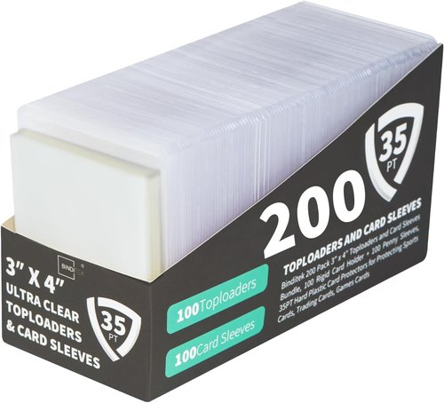 Binditek 200-Pack Card Protectors - 100 Rigid 35PT & 100 Penny Sleeves for Sports & Trading Cards