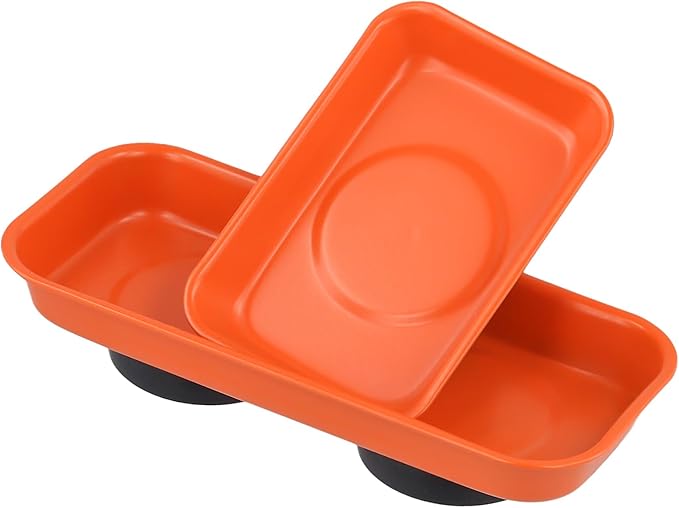 16 PCS Orange Magnet Screw Trays, 2 Sizes Stainless Steel Magnetic Parts Trays, Orange Magnetic Tool Tray for Collecting Nuts, Screws, Bolts, Small Parts 5.9x2.5/3.6x2.4 inch