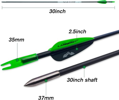 Lanneret Archery Practice Target Arrows - 26/28 Inch Fiberglass Arrows for Kids & Beginners (Pack of 12)
