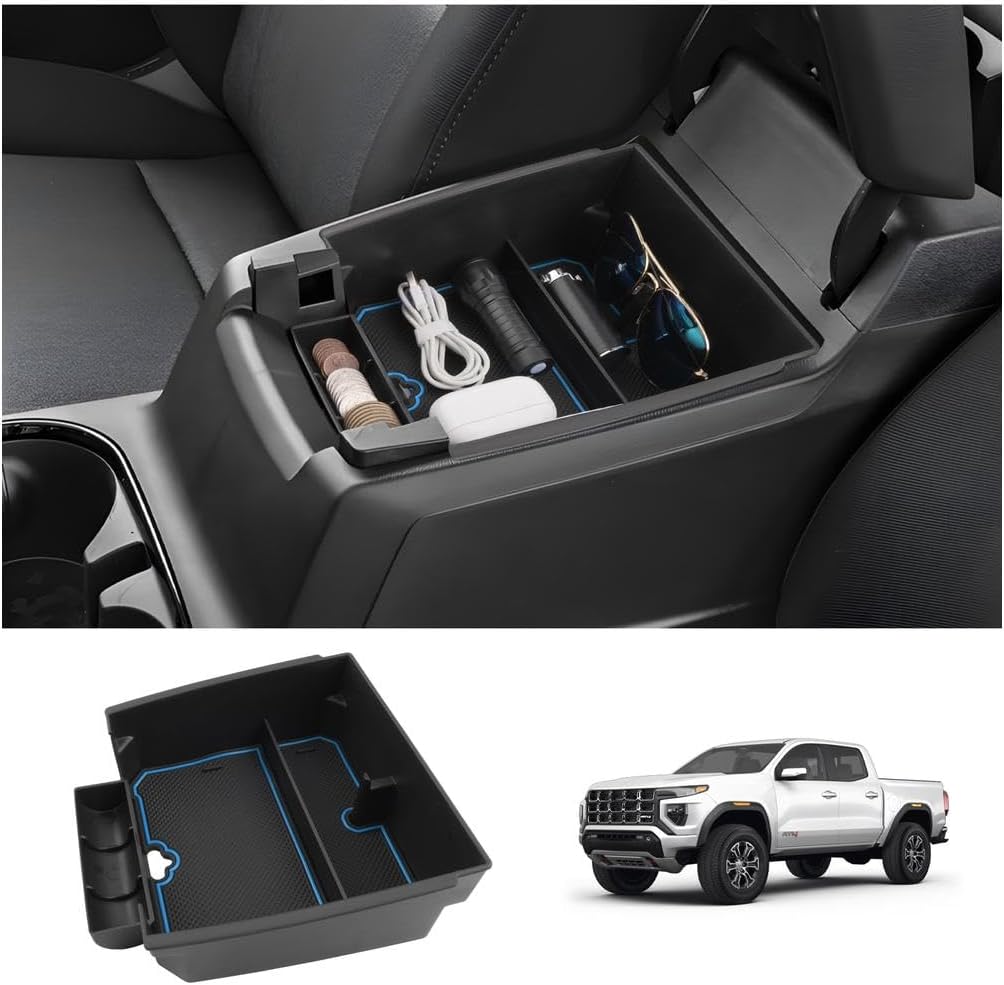 LUWU Center Console Organizer for 2023 2024 2025 2026 Chevrolet Colorado & GMC Canyon Accessories Armrest Console Storage Box Glove Organizer Tray ABS Material for Canyon Interior Accessories (Blue)