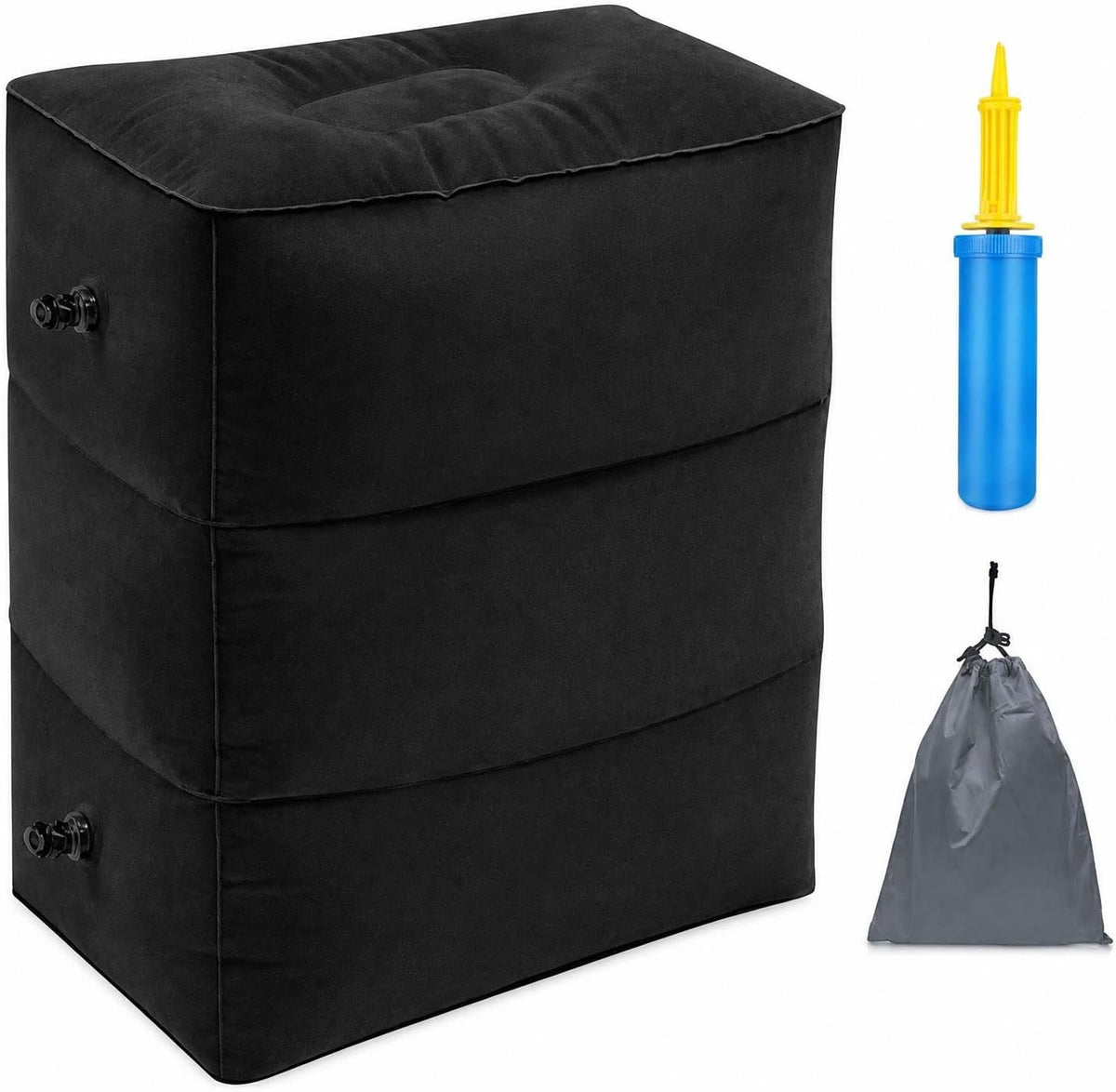 Inflatable Foot Rest Pillow Airplane Travel Kids Black (2 Pack)