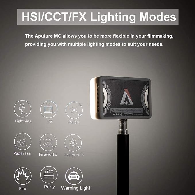 Aputure Amaran MC RGBWW Mini On Camera Video Light, 3200K-6500K, CRI/TLCI 96+