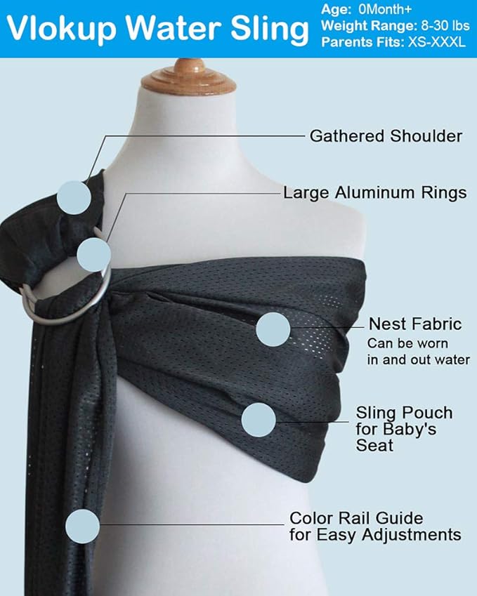 Baby Water Ring Sling Carrier | Lightweight Breathable Mesh Baby Wrap for Infant, Newborn, Kids and Toddlers | Perfect for Summer, Swimming, Pool, Beach | Great for Dad Too Blue
