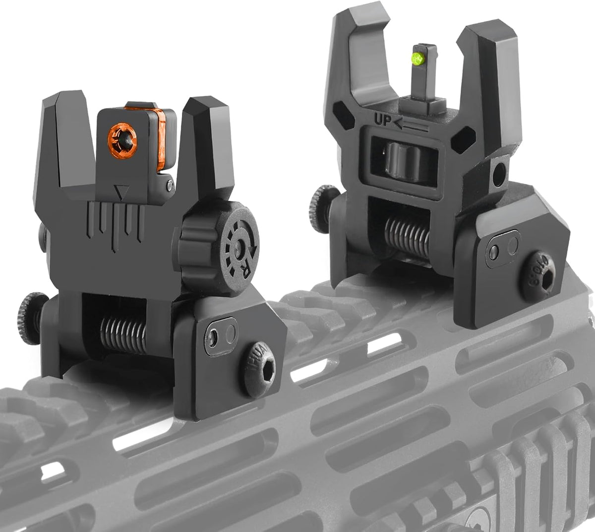 Skiennix Flip Up Sights - Lightweight Front & Rear Sights with Green/Red Fiber Optic Dots | Fits Picatinny/Weaver Rails