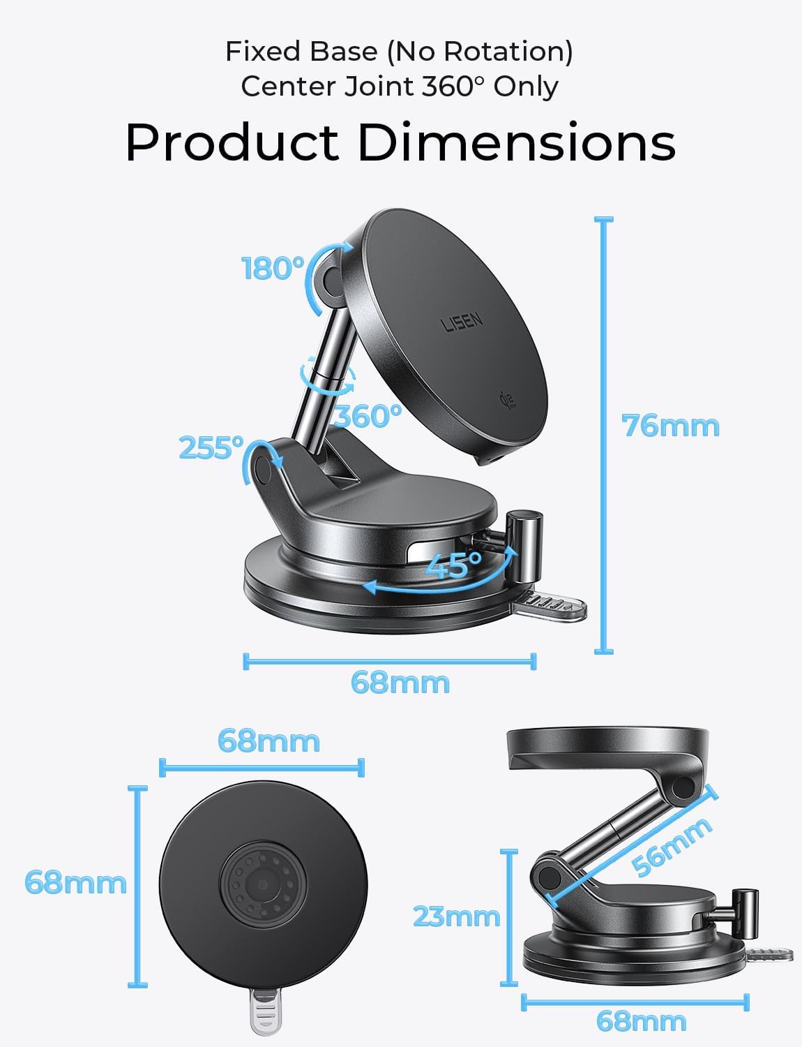 LISEN for Qi2 25W MagSafe Car Mount Charger for iPhone 18 Pro Max, MagSafe Car Charger, Fast Wireless Charging Car Charger iPhone 18, Suction Phone Mount, for iPhone 18 Car Charger with 54W Adapter