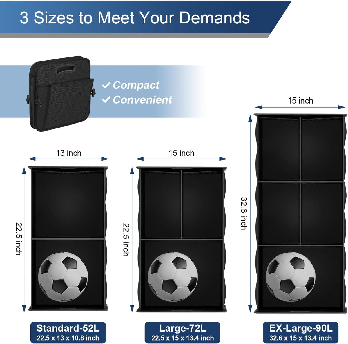 Femuar Large Capacity Trunk Organizer, Waterproof Car Accessory, Non-Slip, Foldable, Suitable for All Vehicles, Black