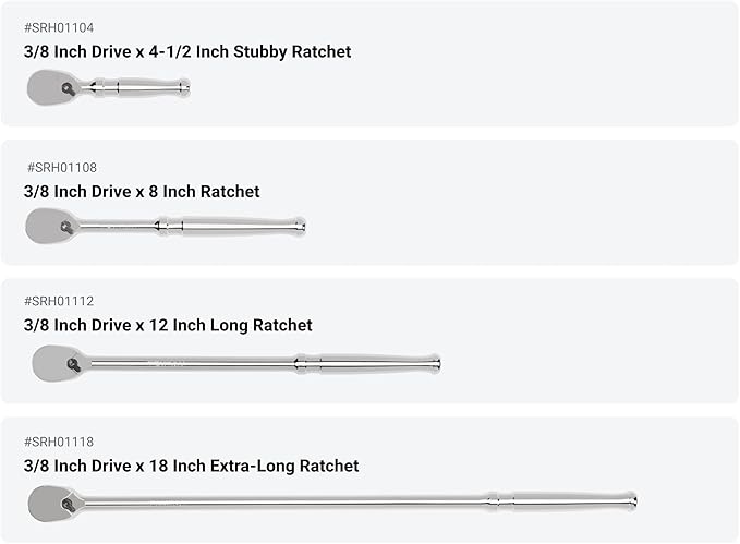 TEKTON 1/4, 3/8, 1/2 Inch Drive Non-Quick-Release Ratchet and Breaker Bar Set (15-Piece) | SDR99901