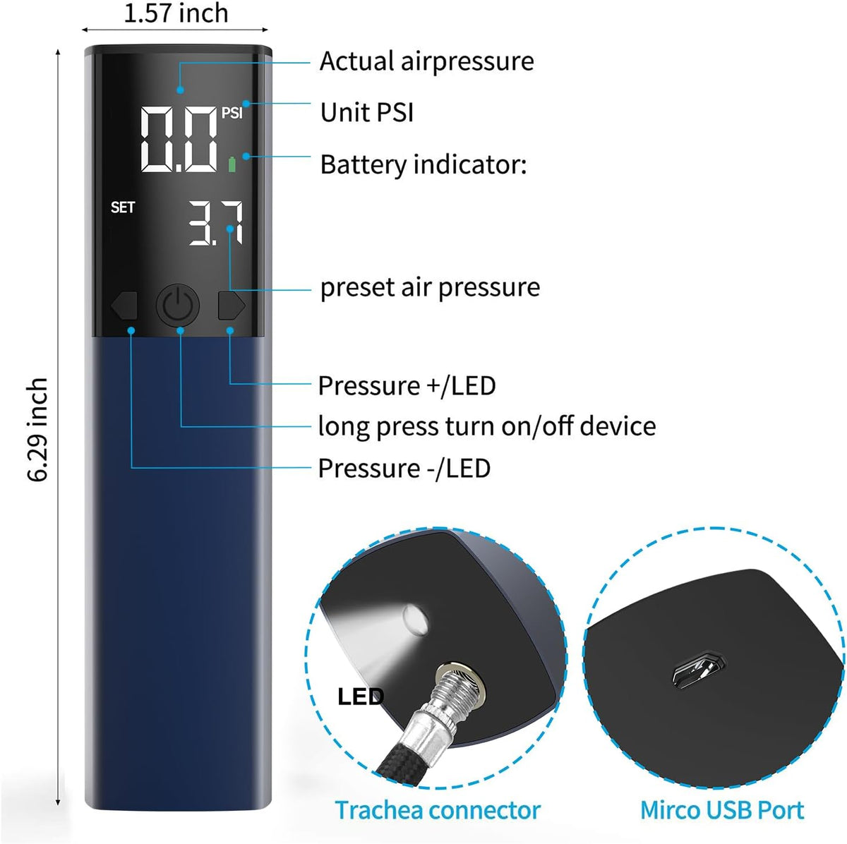 Pumteck Electric Ball Pump - Smart Portable Air Pump with Digital LCD Display & Pressure Gauge for Sports Balls