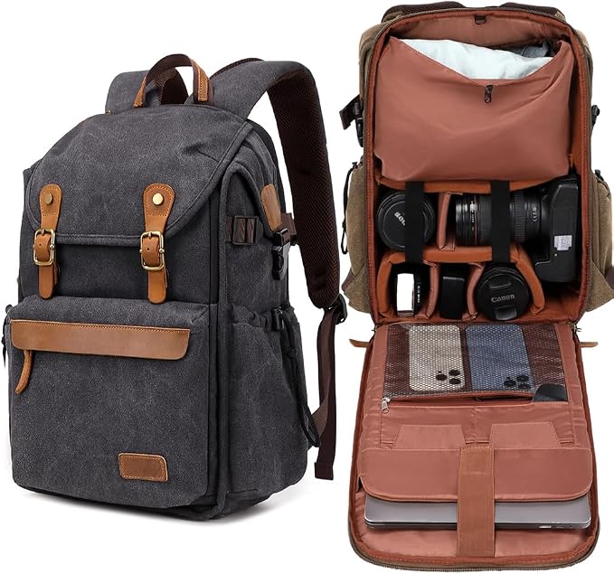 Vintage Canvas Camera Backpack for DSLR/Mirrorless & Drone, Waterproof