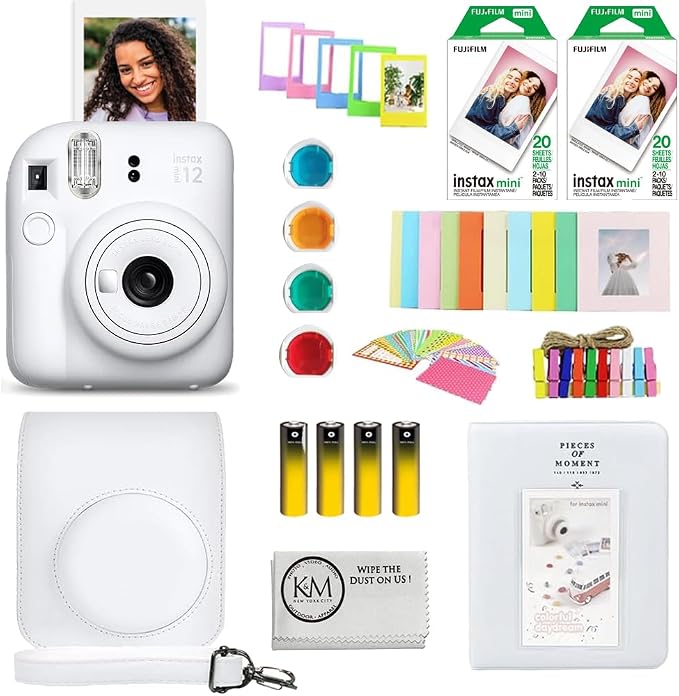 FUJIFILM INSTAX Mini 12 Instant Film Camera | Clay White Bundled