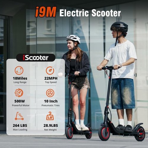 iScooter Electric Scooter - 500W Peak Power, 18 Miles Range, 22 MPH Top Speed | Foldable Design for Adults & Kids