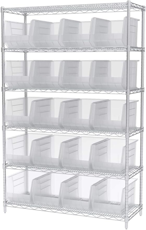 Akro-Mils 30260 AkroBins Plastic Storage Bins, Space-Saving Stackable Bins for Garage, Pantry, Craft Organization, 18" x 11" x 10", Clear, 6-Pack