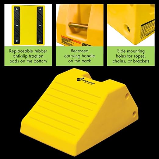 Checkers Heavy Duty Wheel Chocks for 95"-142" Tires, One Large Tire Chock for Haul Trucks, Loaders, and Cranes, 427 Ton Capacity, Lightweight HDPE, Made in the USA, Yellow, MC3012