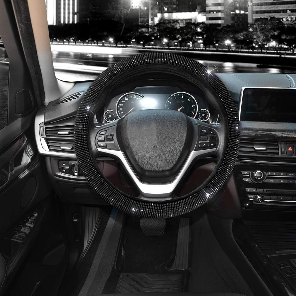 Valleycomfy Steering Wheel Cover for Women Men Bling Bling Crystal Diamond