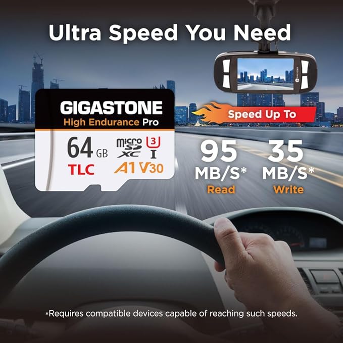 【5 Yrs Free Data Recovery】【Dash Cam】 GIGASTONE 64GB Micro SD Card 2-Pack