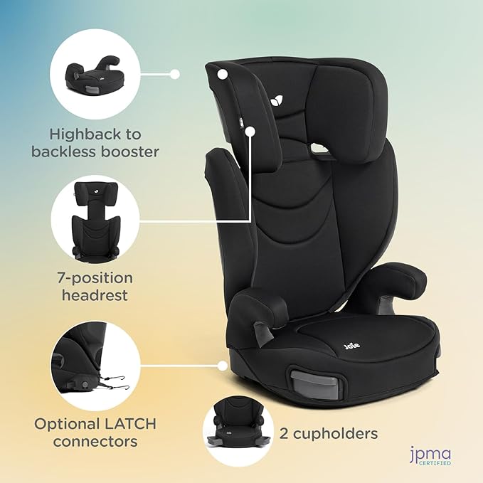 Joie Basil Highback and Backless Booster Car Seat for Big Kids 4 to 12 Years Old, Lightweight 2-in-1 Design (Shale)