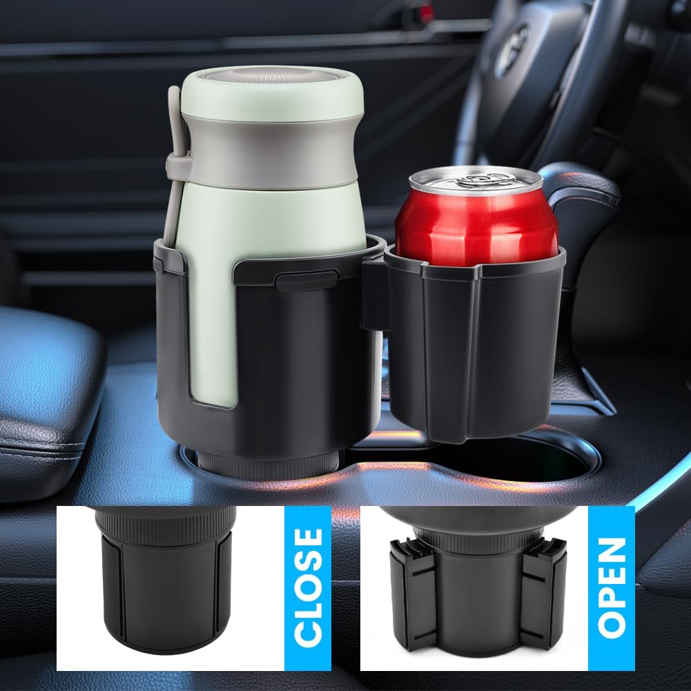 Car Cup Holder Expander, 2-in-1 Cup Holder Adapter with Expandable Base, Fits Large Water Bottles & Mugs in 2.2"-4.2" (10-48oz), 4 Car Seat Headrest Hooks Included