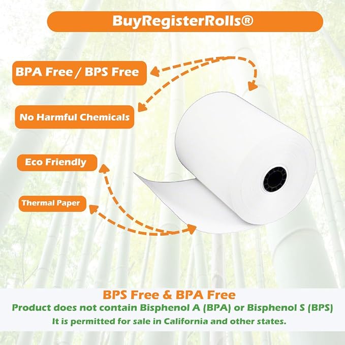 BPS Free Thermal Paper 3 1/8" x 230 ft Climate Friendly Receipt Rolls fits all