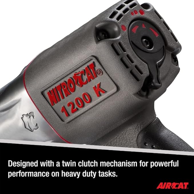 NITRO CAT 1200-K 1/2-Inch Kevlar Composite Air Impact Wrench With Twin Clutch Mechanism, grey and silver, full size