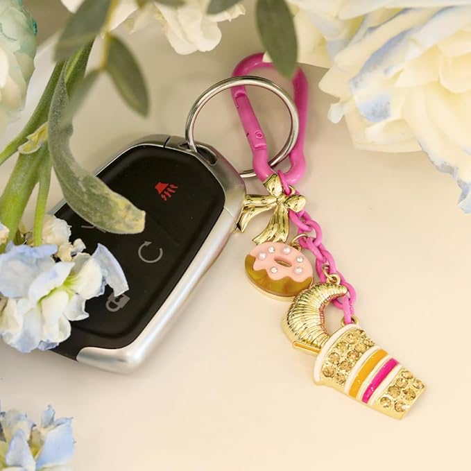 Madison Tyler Western Cowboy Boots Cherry Bow Bubble Tea Strawberry Cute Keychain | Bag Charms for Handbags Purse Charms