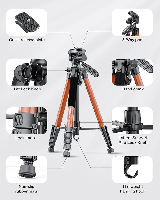 CAMBOFOTO 74"-Camera-Tripod, Professional Aluminum Heavy Duty Tripod Stand