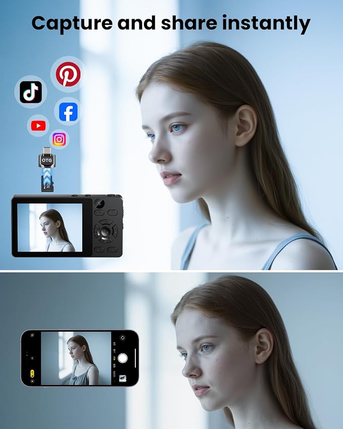 Digital Camera with Front Rear Lens, Autofocus 64MP 4K Camera