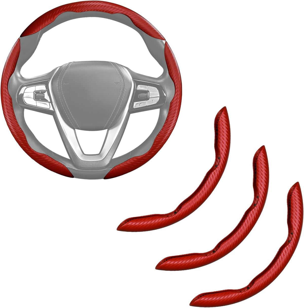 Carbon Fiber Steering Wheel Cover 3pcs Grip 15 inch Universal Red