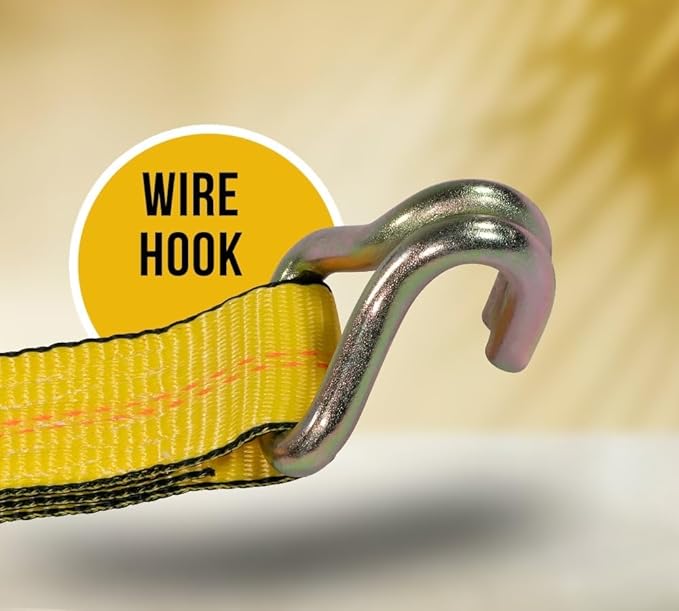 Mytee Products 20 Pack 2" x40' Yellow Ratchet Strap with J Hooks - 10,000 Lbs Breaking Strength - Heavy Duty Tie Down Cargo Truck Straps with Wire Hooks for Flatbed, Truck, Trailers Pickup