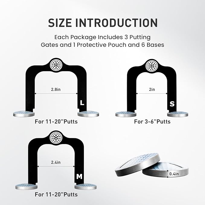 FINGER TEN Golf Putting Gates 3 Gate Sizes S M L(2''/ 2.36''/ 2.76'') with Protective Pouch Putting Training Aids, Game Gift for Home Green Outdoor Indoor Use (3 Putting Gate)
