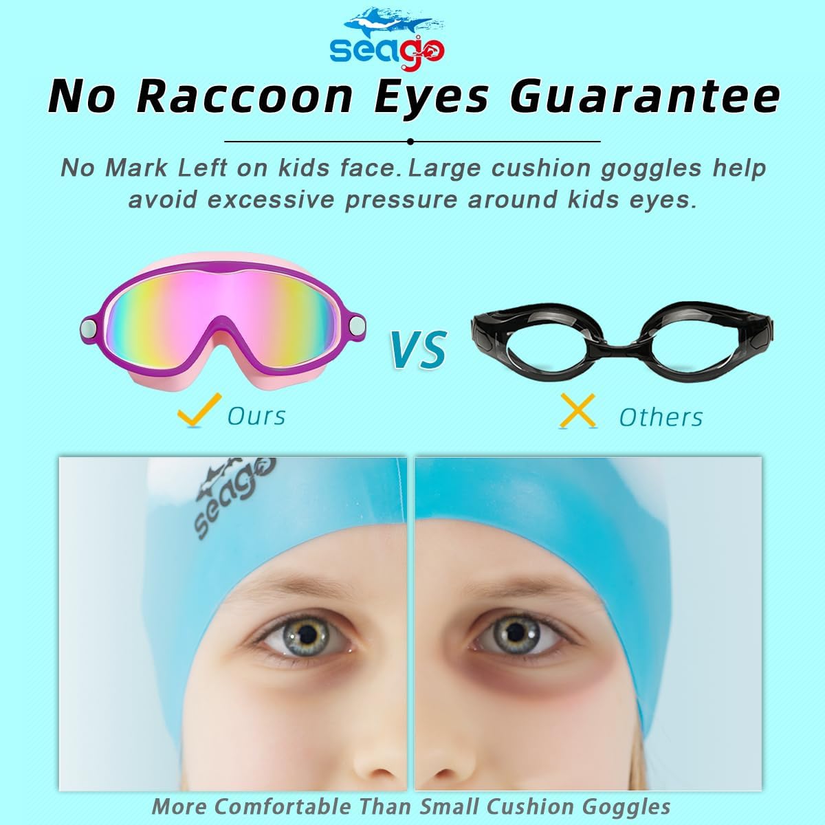 Seago Swim Goggles - 2 Pack Anti-Fog & UV Protection for Kids Ages 3-14 | Wide View Design