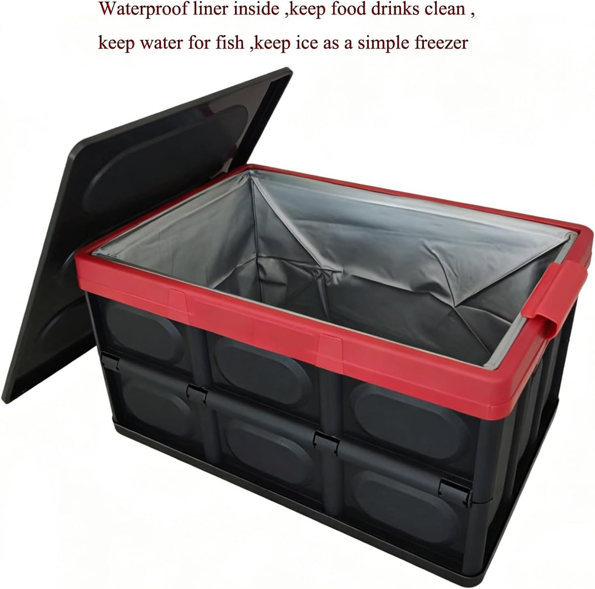 KINGCAV Plastic Durable Cargo Storage Bins with Lid Waterproof Liner Trunk Storage Box with Secure Latches Car Trunk Organizer Collapsible Hard Plastic Tote for Camping,Groceries Closet