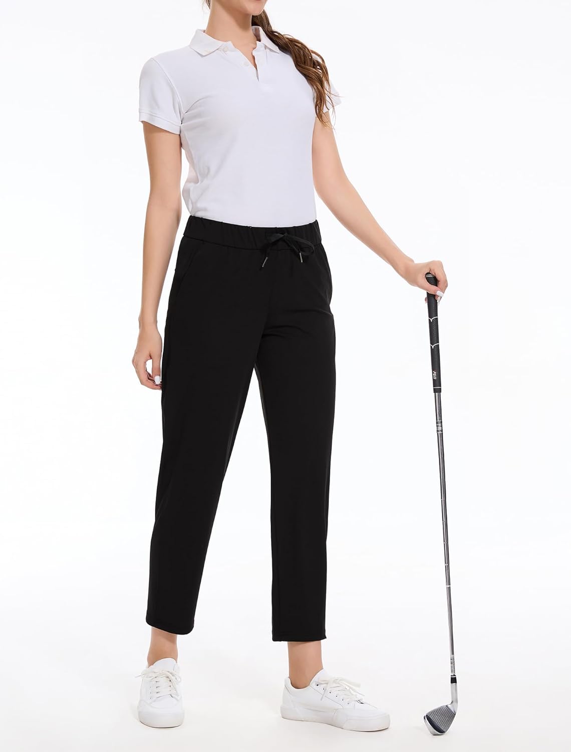 Skiennix Women's Golf Pants - 2 Pack Stretch 7/8 Ankle Sweatpants with Deep Pockets for Athletic & Travel