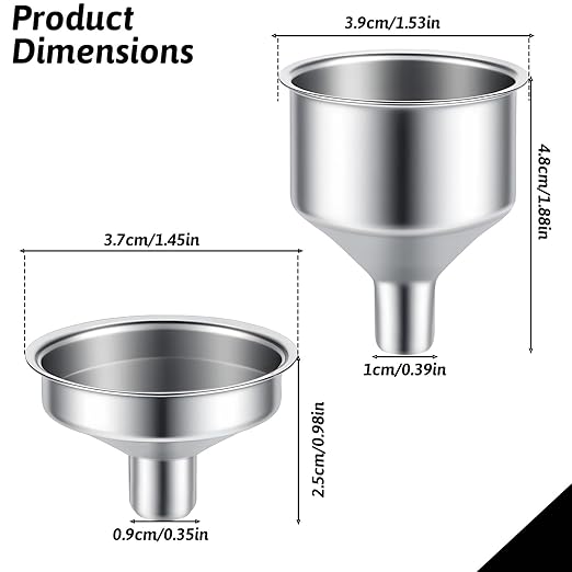 2pcs Stainless Steel Mini Funnels Set, Small Filling Funnels Multi-Flask Funnel for Essential Oils, Liquor Flasks, Spice Powders, Kitchen Use Silver