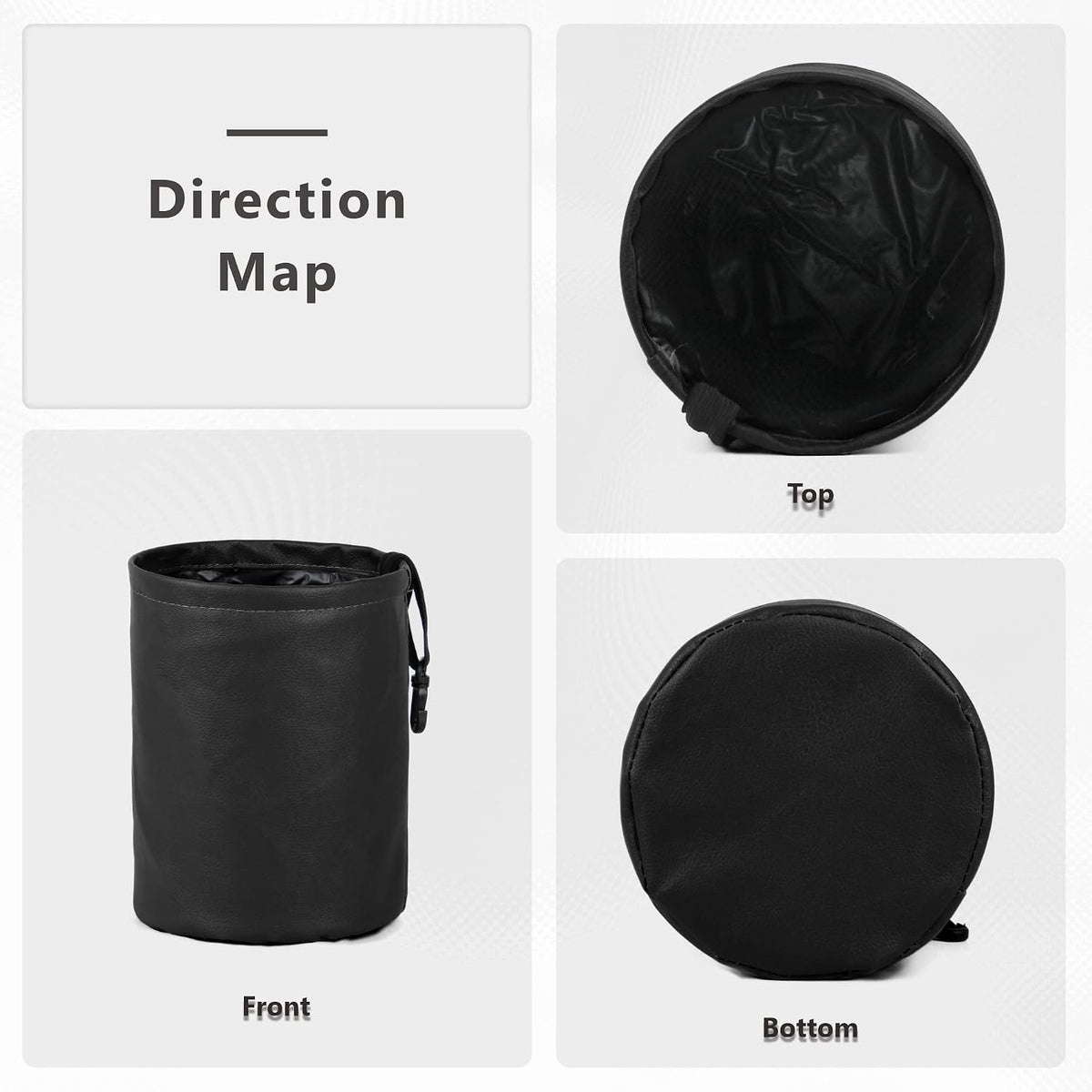 Car Trash Can Foldable PU Leather Car Garbage Can Waterproof Portable Multifunctional Car Accessories Interior Trash Bin Hanging for Headrest Black