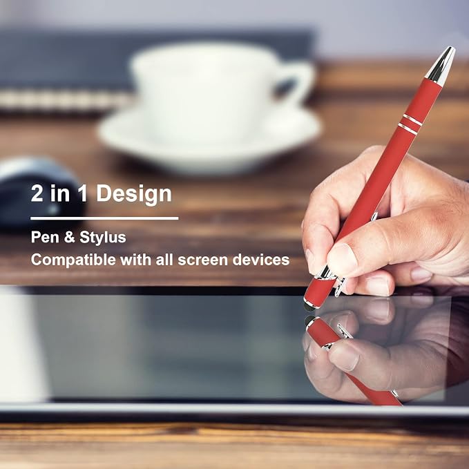 Oddmoal Ballpoint Pen with Stylus Tip, Soft Touch Click Metal Pen, 1.0mm Medium