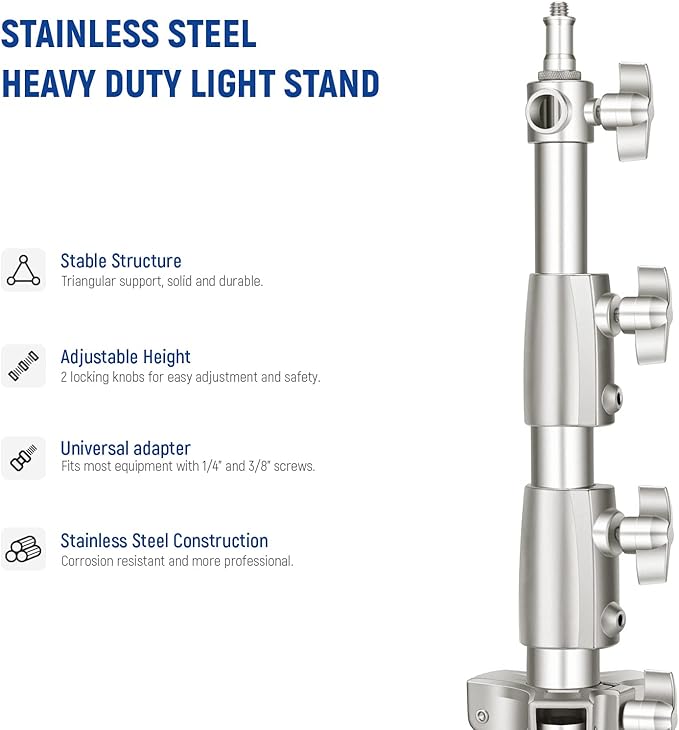 NEEWER 9.2ft/2.8m Stainless Steel Light Stand, Spring Cushioned Heavy Duty