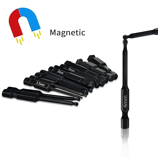 Ball End Hex Allen Wrench Drill Bit Set (24 Pack - Metric & SAE Sizes - Magnetic Tipped) - Hardened CR-MO Steel Hexagonal Bits - Perfect Replacement for Ball End Allen Wrenches & Hex Keys