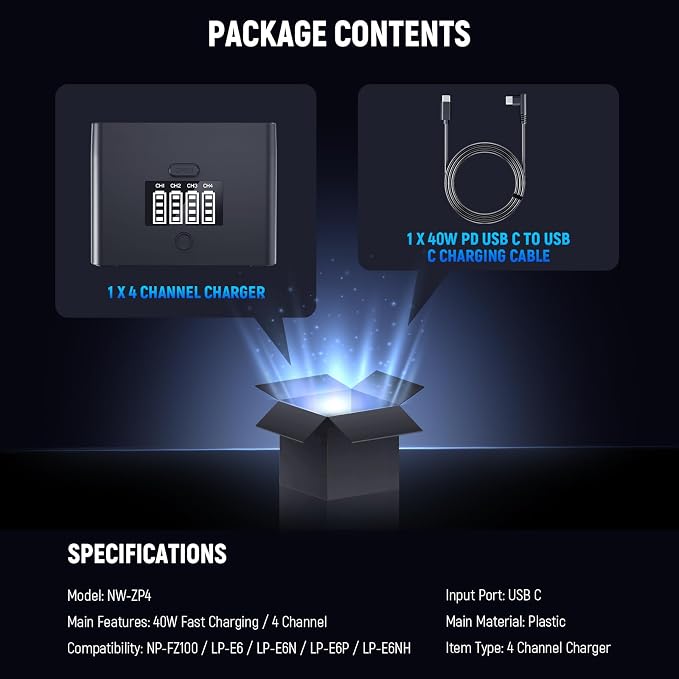 NEEWER 2 in 1 Four Channel USB Battery Charger