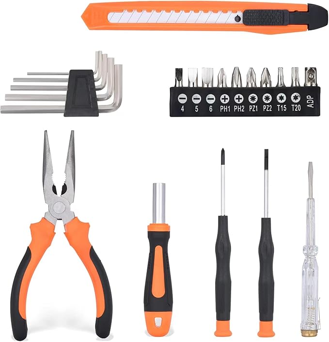 LAND 22-Piece Small Tool Kit with Toolbox - Essential Household Tool Set for Home Repair, DIY Projects, Garage & College Dorm, Includes Pliers, Screwdrivers & Portable Storage Case