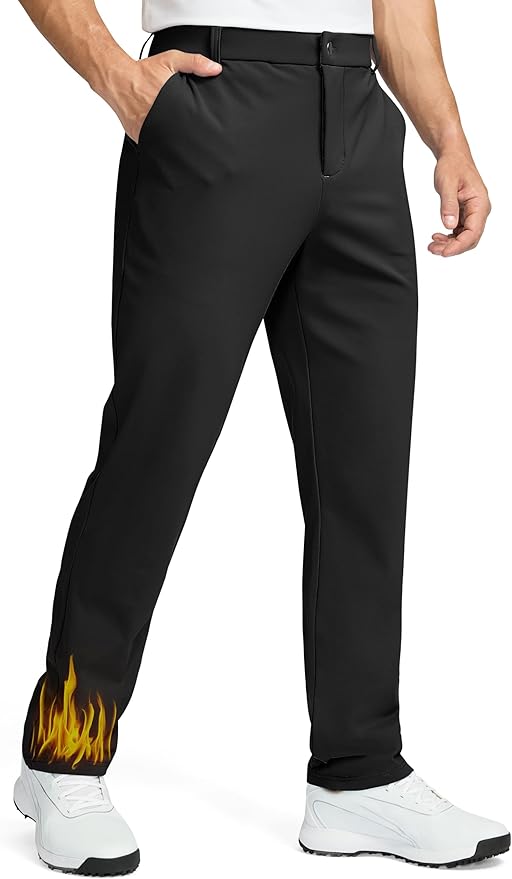 Soothfeel Men's Fleece Lined Pants 30"/32"/34" Golf Work Dress Pants Casual Insulated Warm Winter Trousers with Pockets